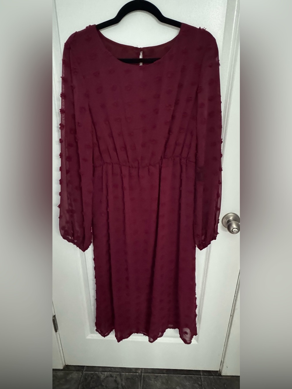 Women's Burgundy Textured Long Sleeve Dress